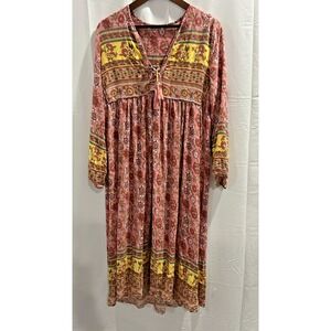 R.Vivimos Floral Mid Length Dress Size L Boho Cottage Grandmacore Hippy Festival